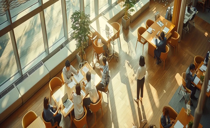 Office in the banking sector where employees utiltize banking for knowledge management